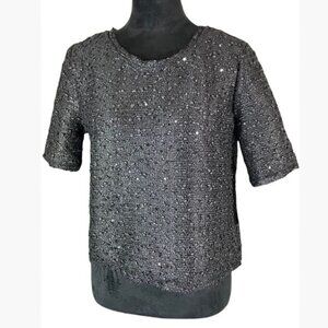 Chelsea 28 Sequin Covered Graphite Colored Top Holiday Special Occasion Med NWT